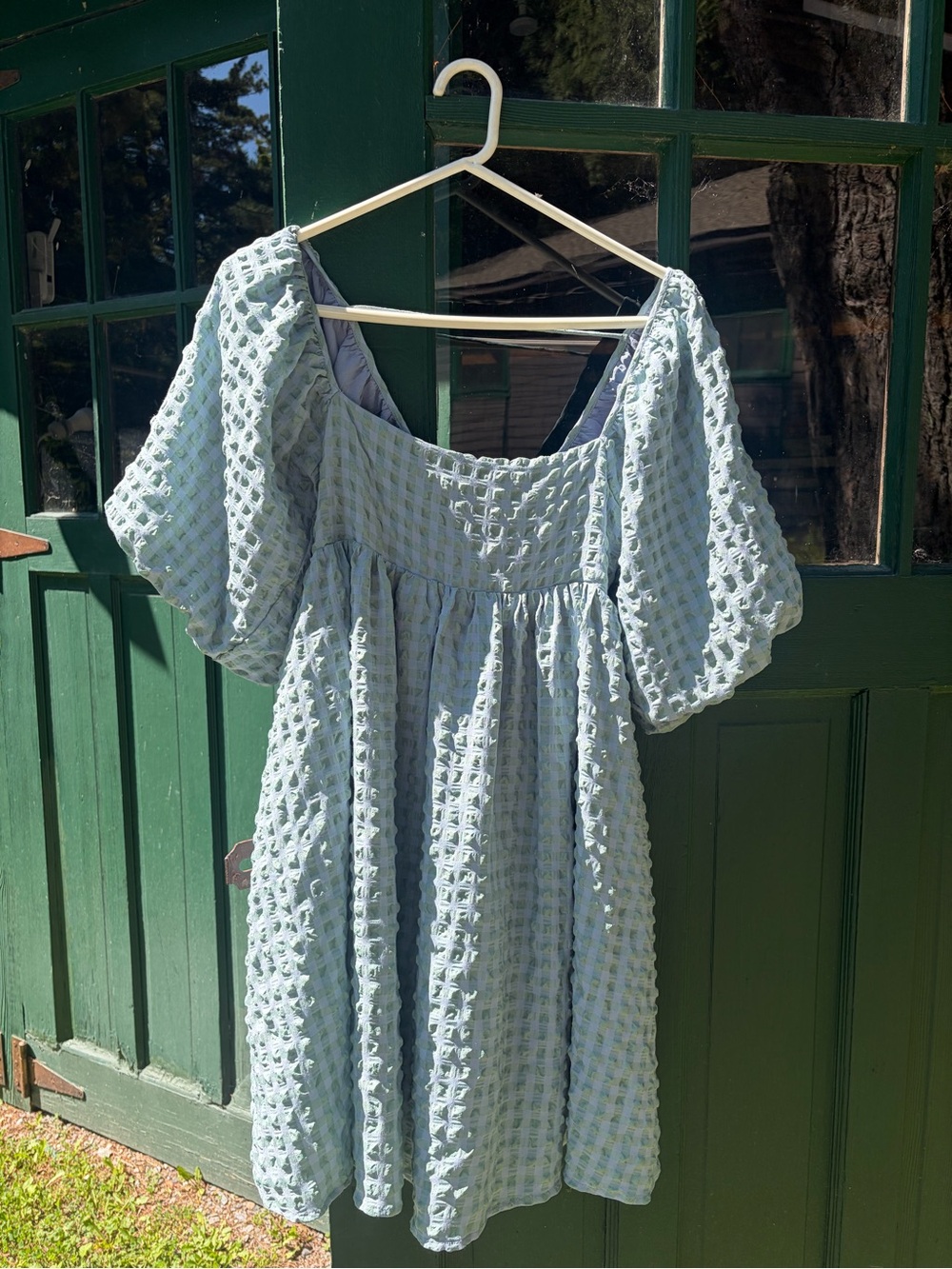 Together Pale Blue Textured Puff-Sleeve Dress